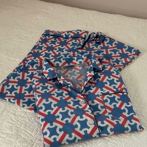 Women's Geometric Blue and Red Pajama Set